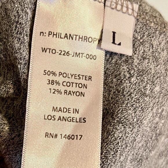 n:Philanthropy Grey Tee Shirt Sz L Short Sleeves Criss Cross Lacing At Shoulder - Picture 6 of 7
